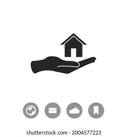 House in hand vector icon.