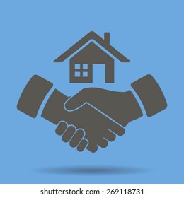 house and hand vector icon