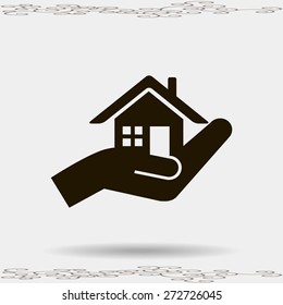house and hand vector icon