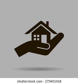 house and hand vector icon