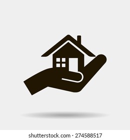house and hand vector icon