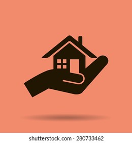 house and hand vector icon