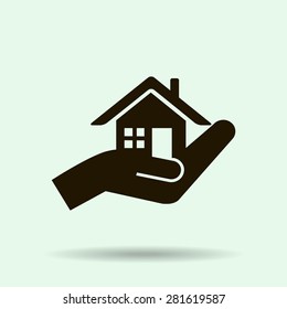 house and hand vector icon
