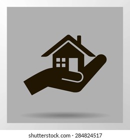 house and hand vector icon