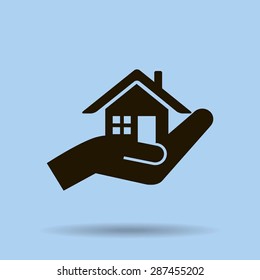 house and hand vector icon