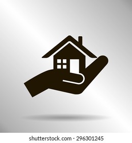 house and hand vector icon