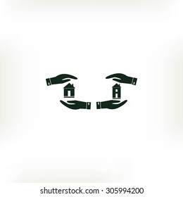 House in hand vector icon
