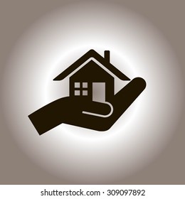 house and hand vector icon
