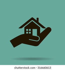 house and hand vector icon