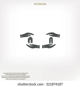 House in hand vector icon
