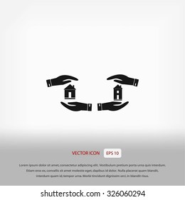 House in hand vector icon