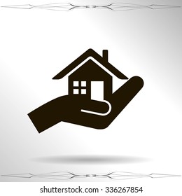 house and hand vector icon