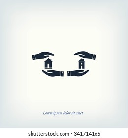 House in hand vector icon