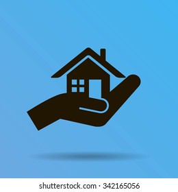 house and hand vector icon