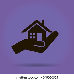 house and hand vector icon