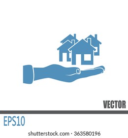 House in hand vector icon.