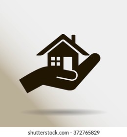 house and hand vector icon