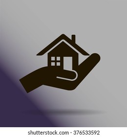 house and hand vector icon