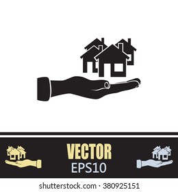 House in hand vector icon.