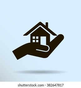 house and hand vector icon