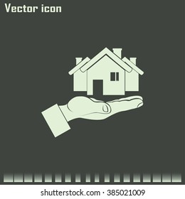 House in hand vector icon.