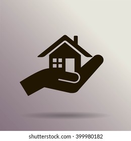 house and hand vector icon