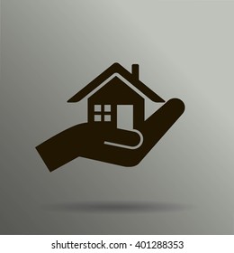 house and hand vector icon