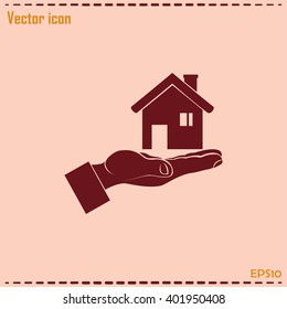 House in hand vector icon.