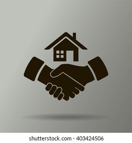 house and hand vector icon