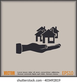 House in hand vector icon.