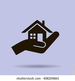 house and hand vector icon