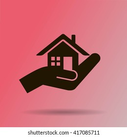 house and hand vector icon