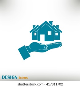 House in hand vector icon.
