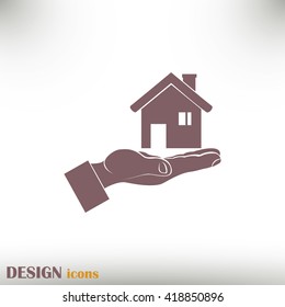 House in hand vector icon.