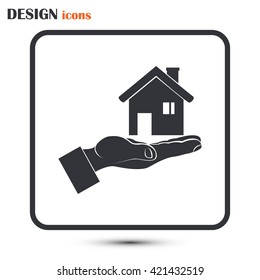 House in hand vector icon.