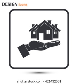 House in hand vector icon.