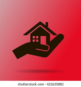 house and hand vector icon