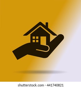 house and hand vector icon