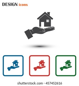 House in hand vector icon.