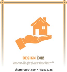 House in hand vector icon.