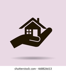 house and hand vector icon