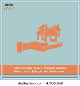 House in hand vector icon.