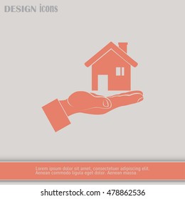 House in hand vector icon.