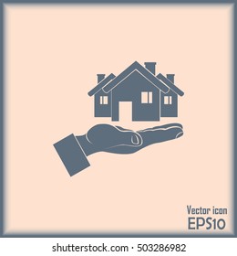 House in hand vector icon.