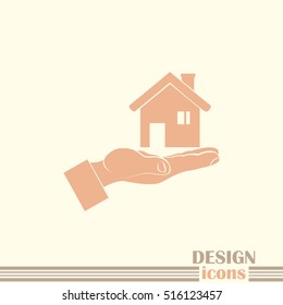 House in hand vector icon.