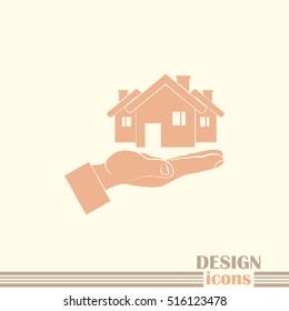 House in hand vector icon.