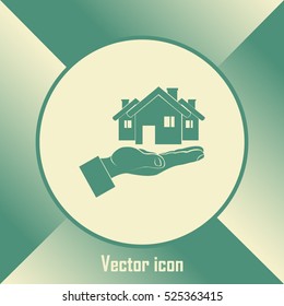 House in hand vector icon.