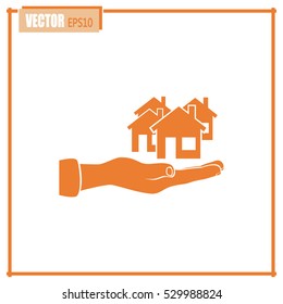 House in hand vector icon.