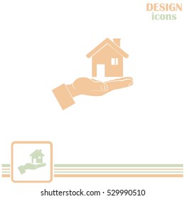 House in hand vector icon.