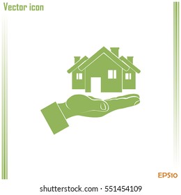 House in hand vector icon.